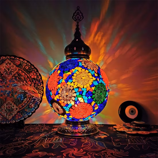 Lampada da tavolo turca di grandi dimensioni in mosaico Lampada da tavolo vintage Art Déco realizzata a mano (WH