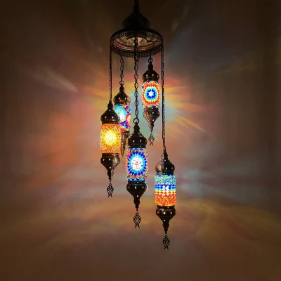 Plafoniera a mosaico Lampada a sospensione a mosaico a 5 globi Lampada a sospensione a soffitto turca Decorativa Asylove Paralume a mosaico di nuovo design