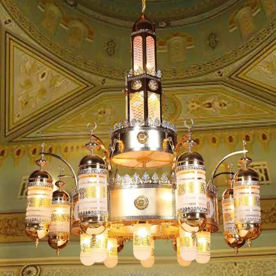 Lampadario per moschea in acciaio inossidabile con illuminazione di progetto in cristallo per moschea dal design personalizzato (WH