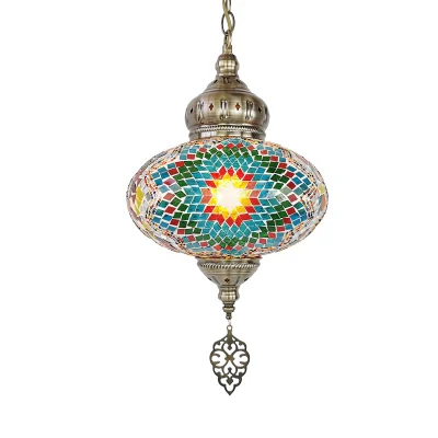 Lampada a sospensione da soffitto a sospensione in mosaico fatto a mano in stile Tiffany turco marocchino