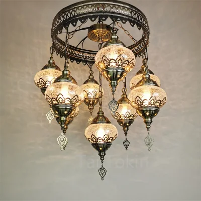 Lampadario in stile mediterraneo con mosaico fatto a mano, grandi lampade turche (WH