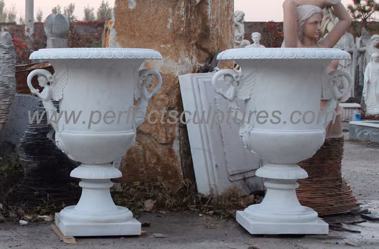 Vaso di loto in marmo bianco in pietra naturale per lapide e lapide